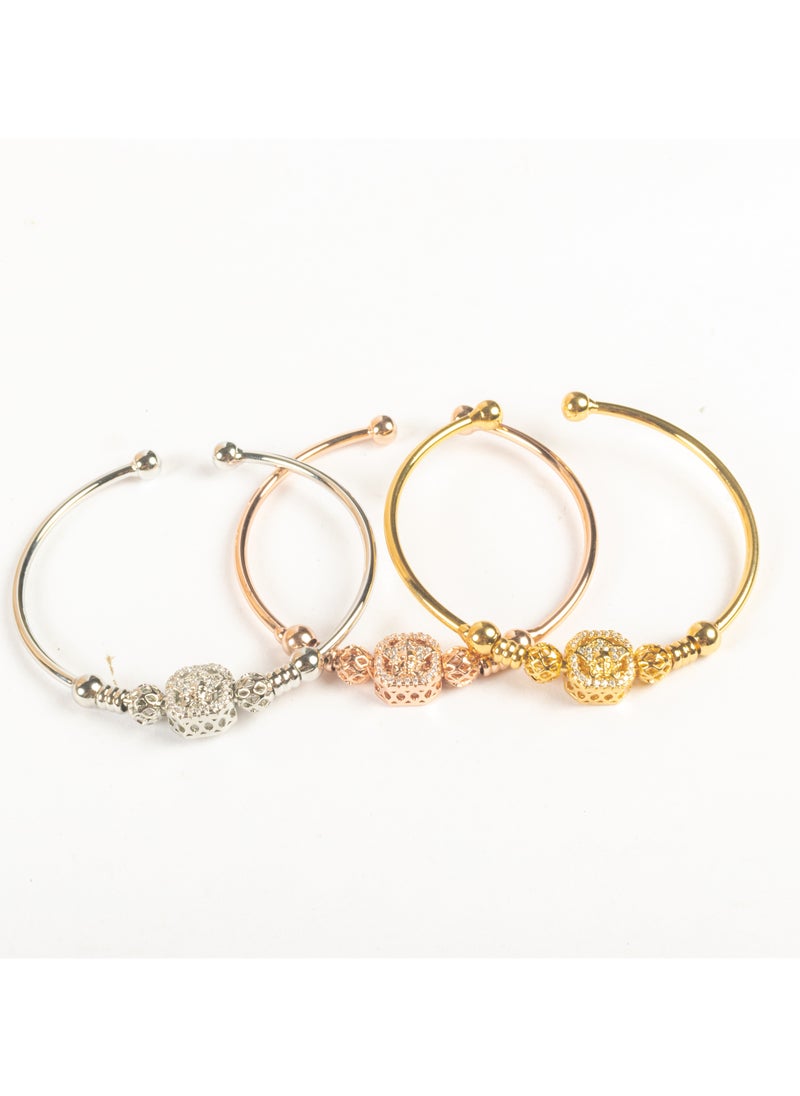 The Black Pearl Accessories - Triple Chinese Gold Free Size Zirconic Medousa Bracelet (Gold, Silver & Rose Gold) - Image 1