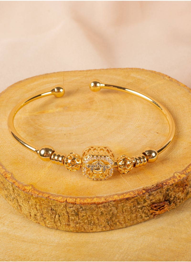 The Black Pearl Accessories - Triple Chinese Gold Free Size Zirconic Medousa Bracelet (Gold, Silver & Rose Gold) - Image 1