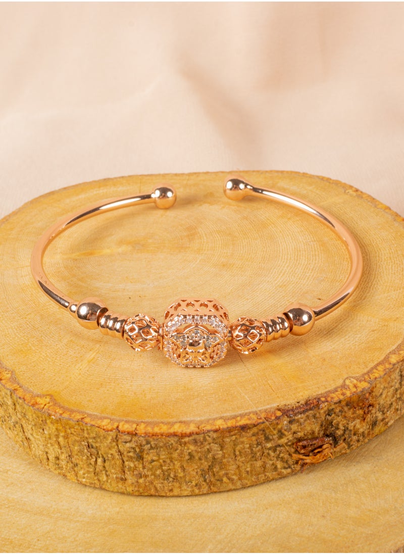 The Black Pearl Accessories - Triple Chinese Gold Free Size Zirconic Medousa Bracelet (Gold, Silver & Rose Gold) - Image 1
