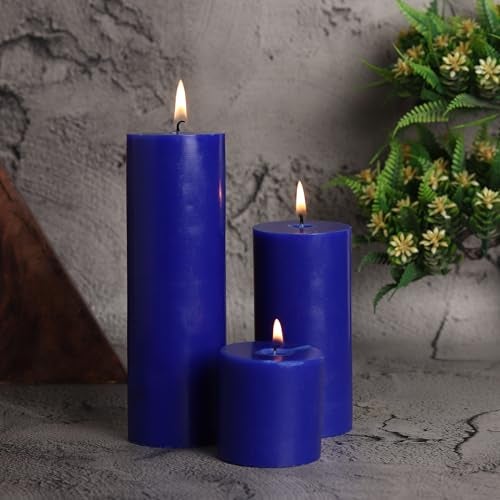 PROSPERRO LUMO by Parkash Candles Unscented Pillar Candles Set of 3 || 2x2, 2x4, 2x6 Inches || Paraffin Wax Candles || Home Decor (Dark Blue) - Image 2