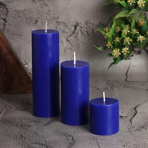 PROSPERRO LUMO by Parkash Candles Unscented Pillar Candles Set of 3 || 2x2, 2x4, 2x6 Inches || Paraffin Wax Candles || Home Decor (Dark Blue) - Image 3