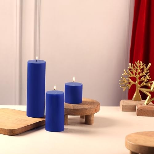 PROSPERRO LUMO by Parkash Candles Unscented Pillar Candles Set of 3 || 2x2, 2x4, 2x6 Inches || Paraffin Wax Candles || Home Decor (Dark Blue) - Image 1
