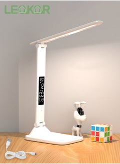 LEOKOR 3 Color Modes LED Desk Lamp Foldable Table Lamp with Time, Date, Temperature Display  - Image 1