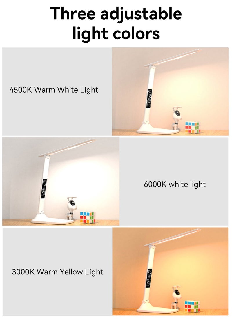 LEOKOR 3 Color Modes LED Desk Lamp Foldable Table Lamp with Time, Date, Temperature Display  - Image 4