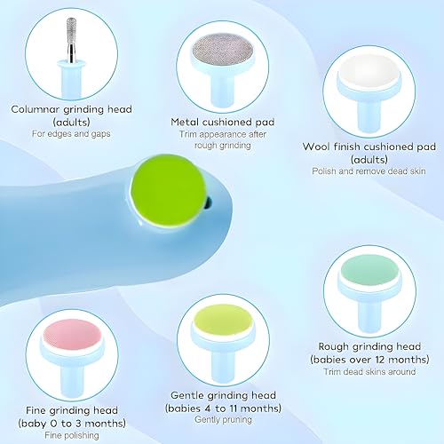 Sangpri Baby Nail Trimmer – Nail Clipper with LED Light and 6 Grinding Head for Newborns, Infants, and Toddlers – Quiet, Easy to Use, Battery Operate (Battery Not Included) (Blue) - Image 5