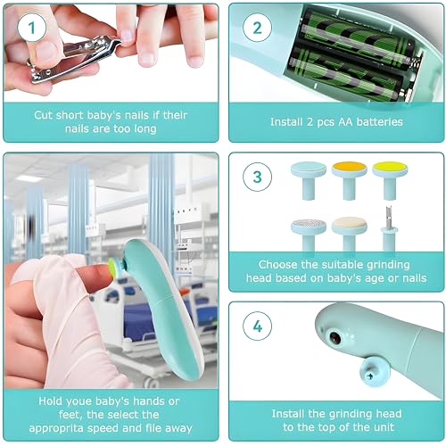 Sangpri Baby Nail Trimmer – Nail Clipper with LED Light and 6 Grinding Head for Newborns, Infants, and Toddlers – Quiet, Easy to Use, Battery Operate (Battery Not Included) (Blue) - Image 2