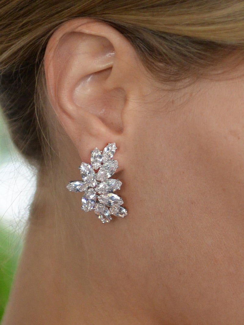 Mariell Cubic Zirconia Crystal Bridal Earrings, Marquis Shape CZ Curved Clusters, Earrings for Wedding, Bridesmaids, Homecoming, Mother of the Bride - Image 4