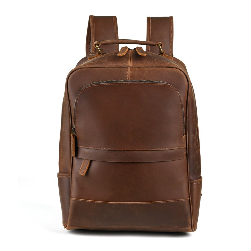 Crazy Horse Leather Men'S Retro Backpack Top Layer Cowhide Large Capacity Casual Business Backpack For Men - Image 1