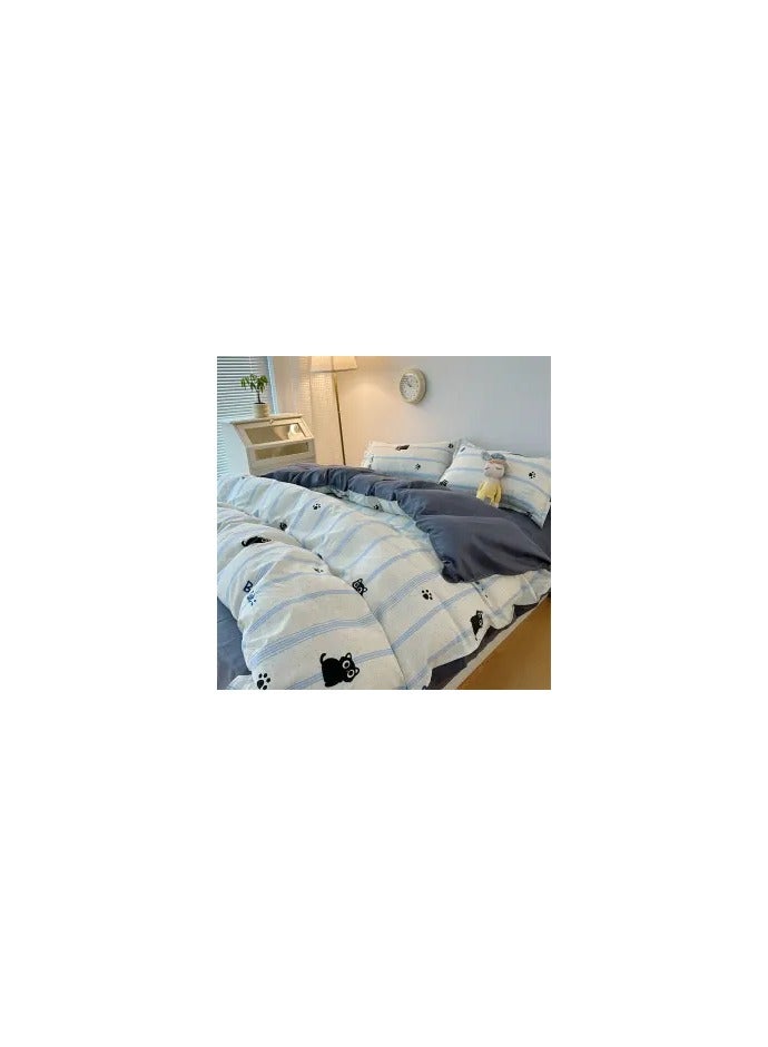 General Cartoon ins style super cute soft bamboo panda washed cotton sheet quilt cover four-piece set student bed three-piece set,Striped cat K, 1.2 three-piece set (dut cover 150x200)  - Image 2