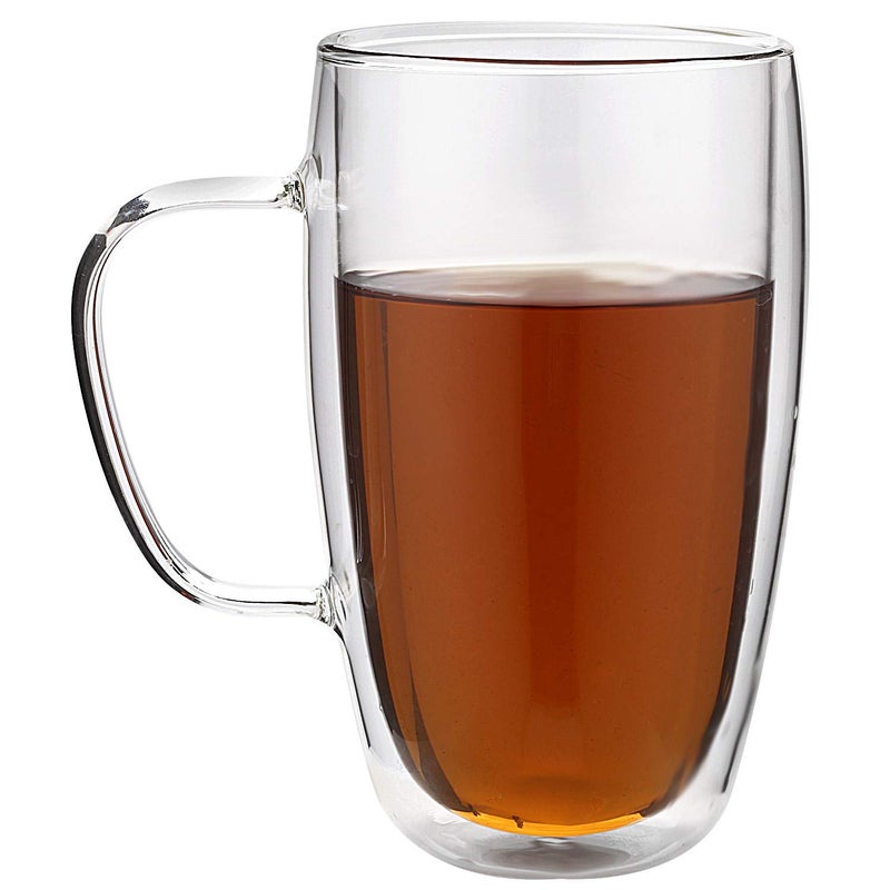 Gmark Large Coffee Mugs Set of 2 15 oz Double Wall Tumbler Glass Cup Insulated Coffee Cups for Tea Latte Espresso Juice or Water GM2030