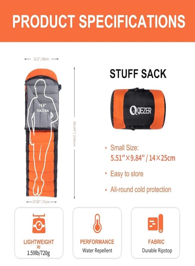 QEZER Down Sleeping Bag for Adults, 600 Fill Power for Cold Weather. Ultralight with Compression Sack, Ideal for Backpacking, Camping & Hiking - Image 2