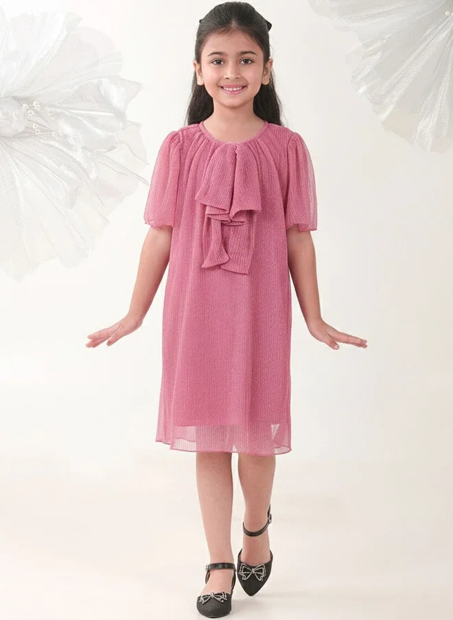 Bonkids BONKIDS Pink Satin Fit & Flare Dress for Girls