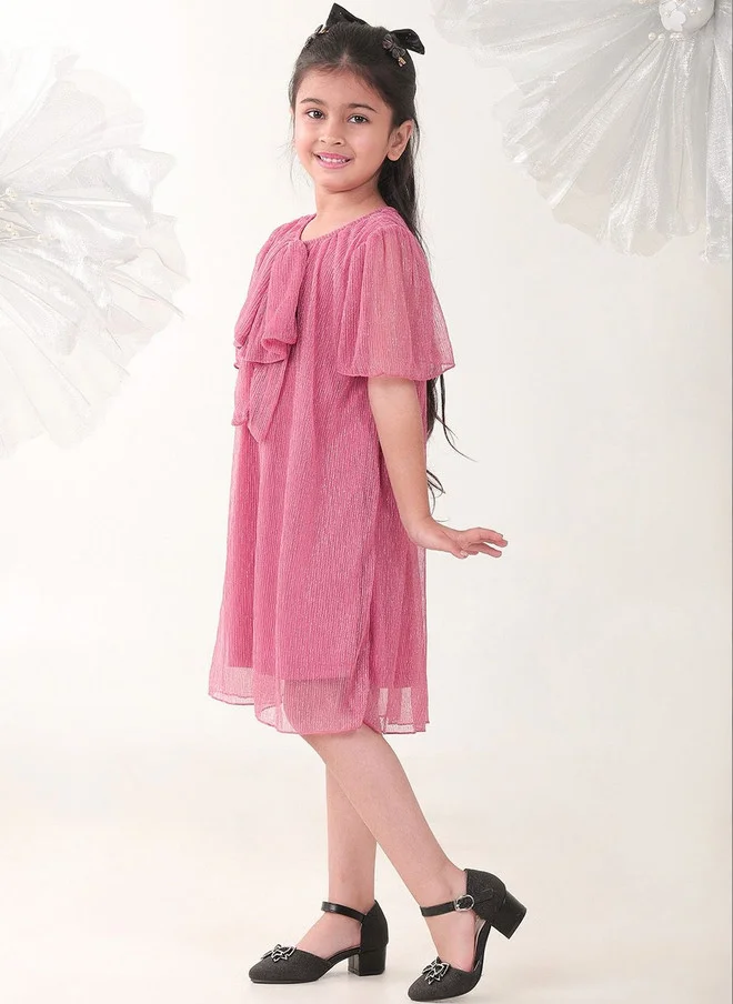 Bonkids BONKIDS Pink Satin Fit & Flare Dress for Girls