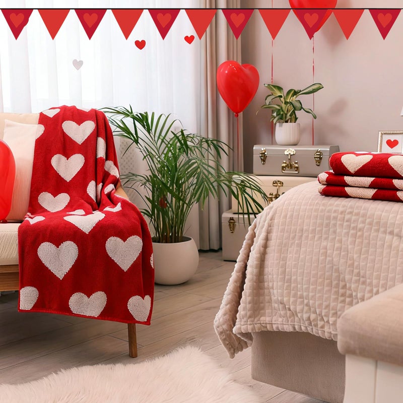 Mindsoft 2 Pcs Valentine's Day Bath Towels Gift for Women 55.12 x 27.56 Inches Red White Hearts Cotton Bath Towel Valentine's Extra Absorbent Quick Decorative Hand Towels for Bathroom Decor - Image 5