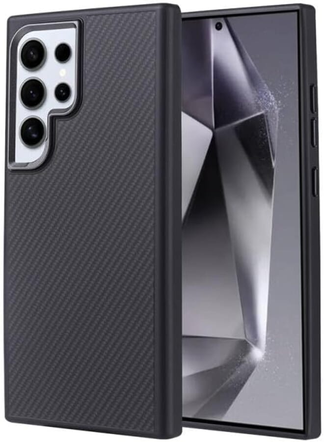 Carbon Fiber Luxury Protection Case Compatible with Samsung Galaxy S24 Ultra Slim Shock Absorption Non-Slip Rubber Edge All-Inclusive Camera Protection Durable High Quality Material (Black)
