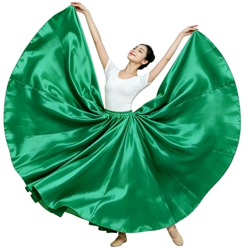 Backgarden Ladies 20 Yard Elegant Satin Long Full Skirt for Ballroom Belly Dance Performance Costume Dress (St. Patrick's Green) - Image 4
