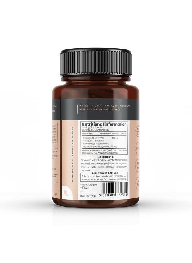 pureclinica - Grape Seed Extract 300mg x 180 Tablets - 90% Oligomeric Proanthocyanidins. 300% Stronger Than Regular Grape Seed. - Image 1