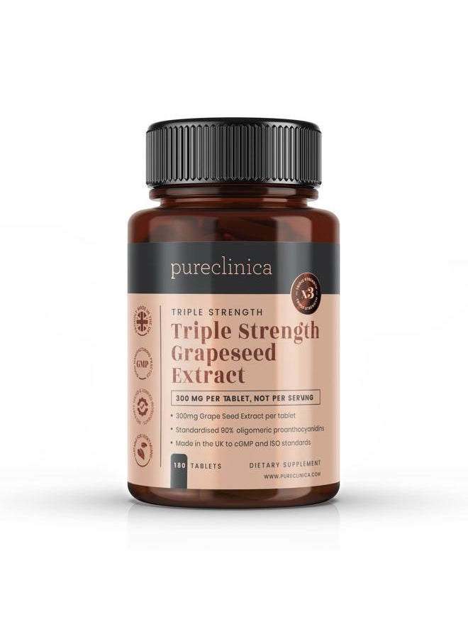 pureclinica - Grape Seed Extract 300mg x 180 Tablets - 90% Oligomeric Proanthocyanidins. 300% Stronger Than Regular Grape Seed. - Image 1