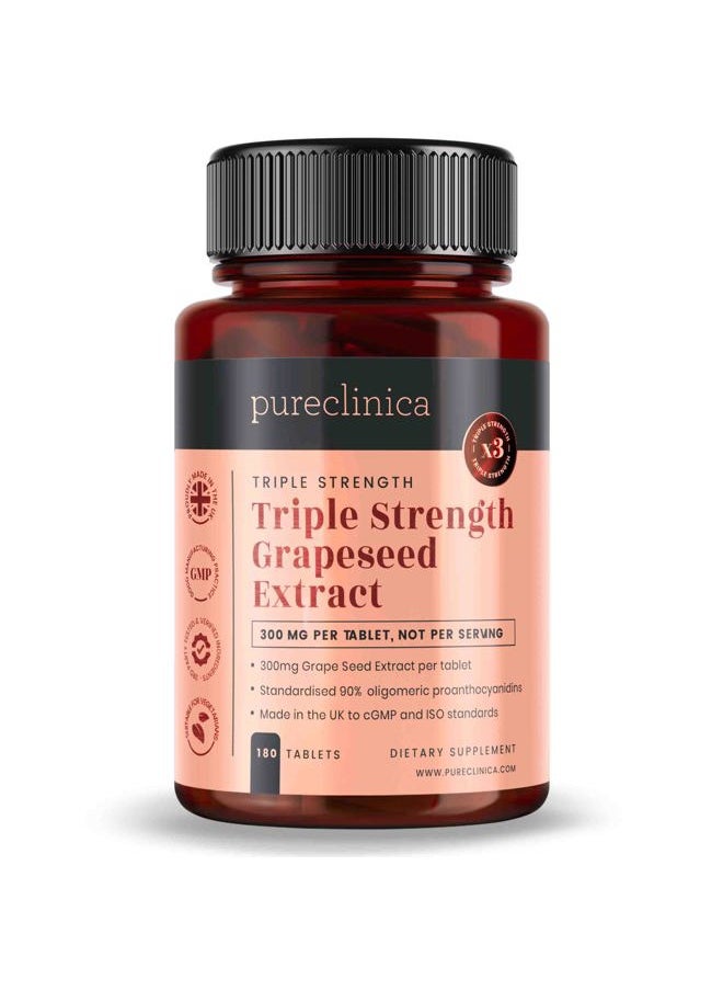 pureclinica - Grape Seed Extract 300mg x 180 Tablets - 90% Oligomeric Proanthocyanidins. 300% Stronger Than Regular Grape Seed. - Image 1