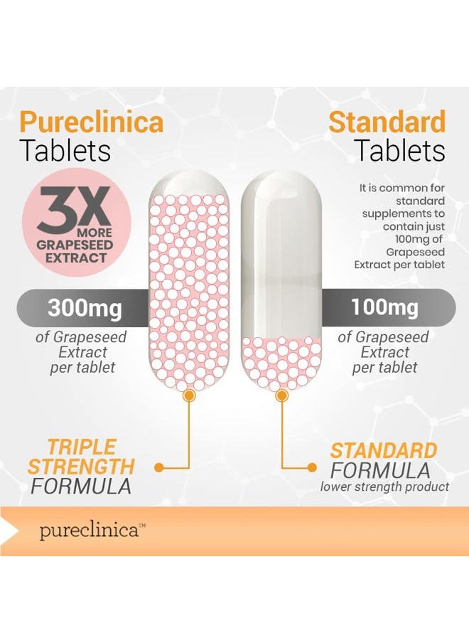 pureclinica - Grape Seed Extract 300mg x 180 Tablets - 90% Oligomeric Proanthocyanidins. 300% Stronger Than Regular Grape Seed. - Image 1