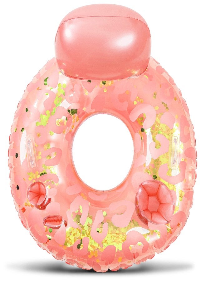 POZA Luxury Inflatable Lounge Pool Float with Back Rest - Inflatable Pool Chair Float for Adults Filled with Sparkle Confetti, Built-in Phone Holder, Cup Holders and Handles, 42 Inches - Rose Gold - Image 1