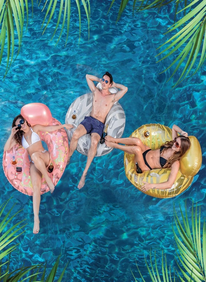 POZA Luxury Inflatable Lounge Pool Float with Back Rest - Inflatable Pool Chair Float for Adults Filled with Sparkle Confetti, Built-in Phone Holder, Cup Holders and Handles, 42 Inches - Rose Gold - Image 5