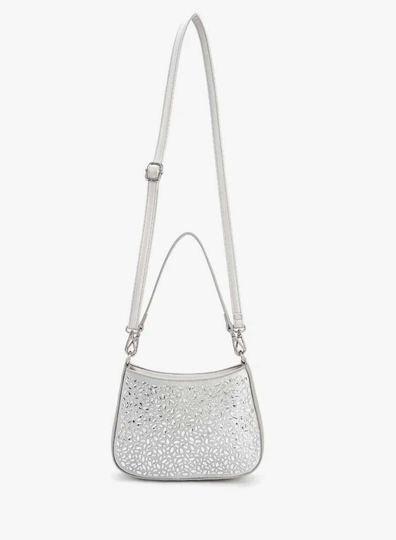 Flora Bella By Shoexpress SILVER Flora Bella Embellished Shoulder Bag with Zip Closure Ramadan Collection for Women | Best Price UAE