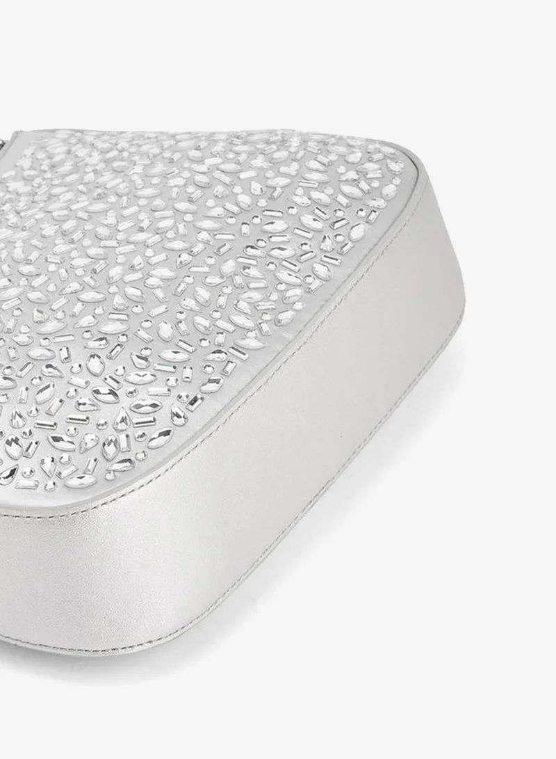 Flora Bella By Shoexpress SILVER Flora Bella Embellished Shoulder Bag with Zip Closure Ramadan Collection for Women | Best Price UAE