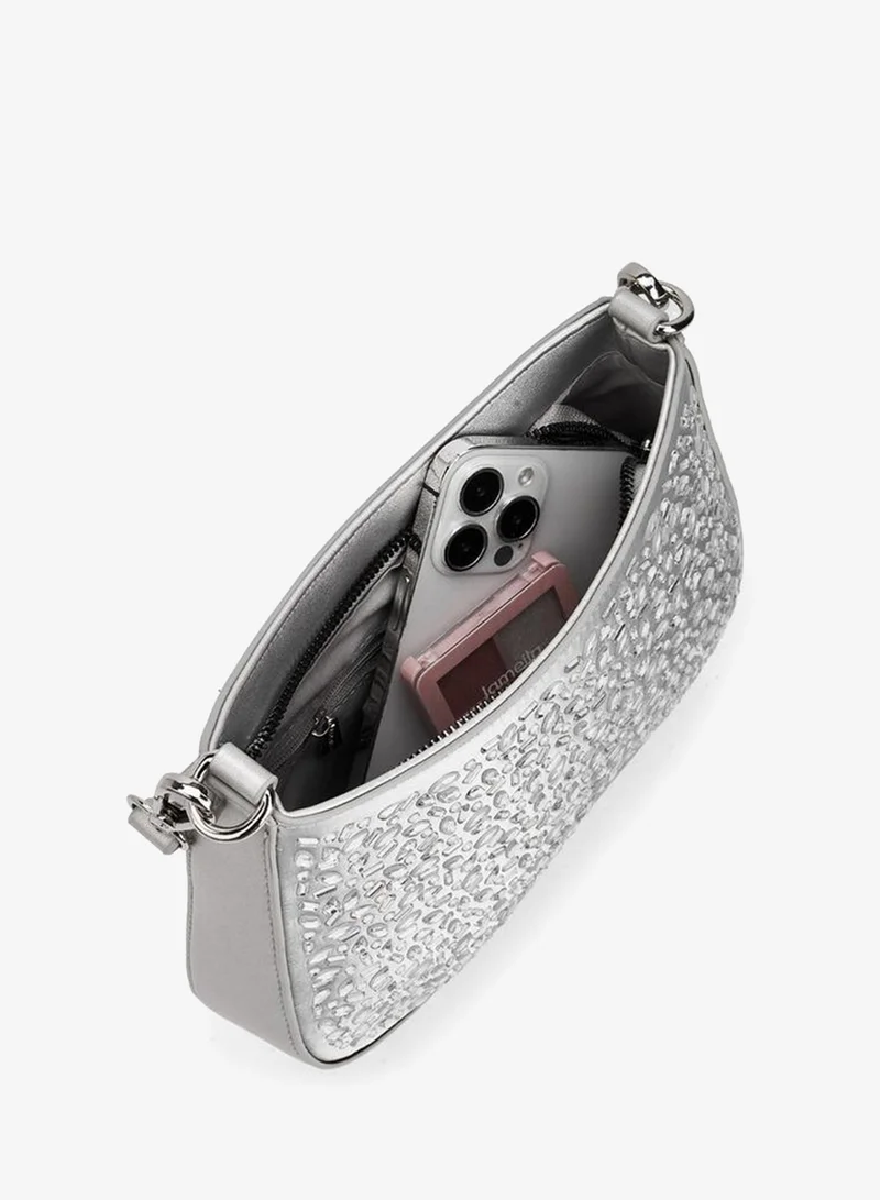 Flora Bella By Shoexpress SILVER Flora Bella Embellished Shoulder Bag with Zip Closure Ramadan Collection for Women | Best Price UAE
