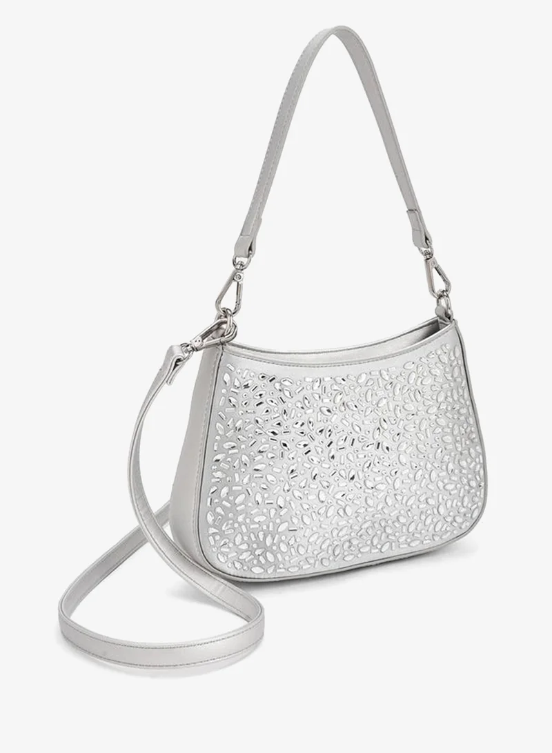 Flora Bella By Shoexpress SILVER Flora Bella Embellished Shoulder Bag with Zip Closure Ramadan Collection for Women | Best Price UAE