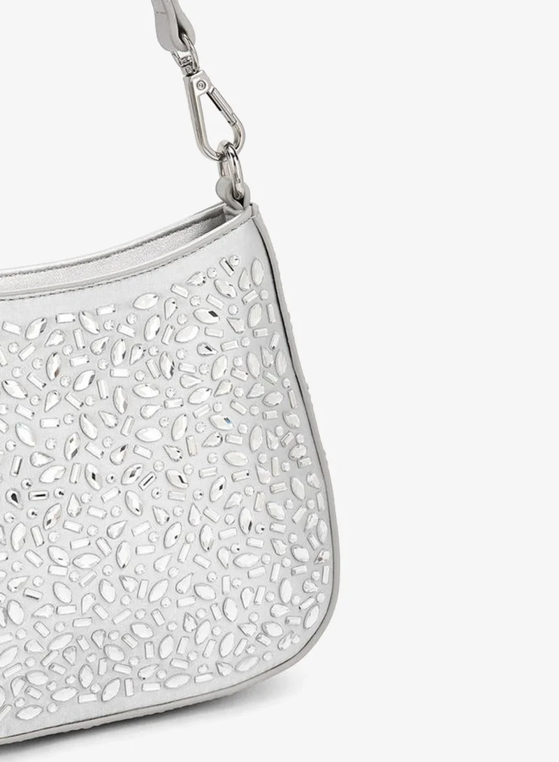 Flora Bella By Shoexpress SILVER Flora Bella Embellished Shoulder Bag with Zip Closure Ramadan Collection for Women | Best Price UAE
