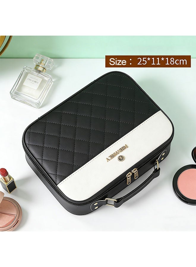 Makeup Bag with Mirror Travel Cosmetic Bag Waterproof Portable Bag Flat Cosmetic Bag Makeup Storage Bag with Handle Large Capacity Toiletries Bags Multifunctional Hand Storage Makeup Case for Women 25*11*18cm - Image 2