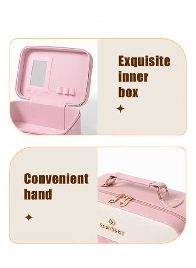 Makeup Bag with Mirror Travel Cosmetic Bag Waterproof Portable Bag Flat Cosmetic Bag Makeup Storage Bag with Handle Large Capacity Toiletries Bags Multifunctional Hand Storage Makeup Case for Women 25*11*18cm - Image 5