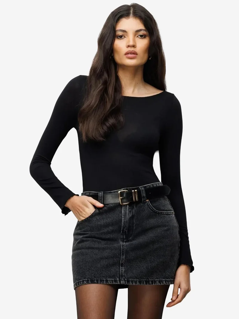 MixRay MIXRAY Slim Fit Boat Neck Blouse