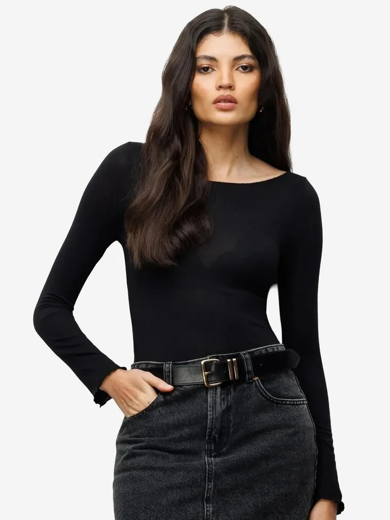 ميكسراي MIXRAY Slim Fit Boat Neck Blouse