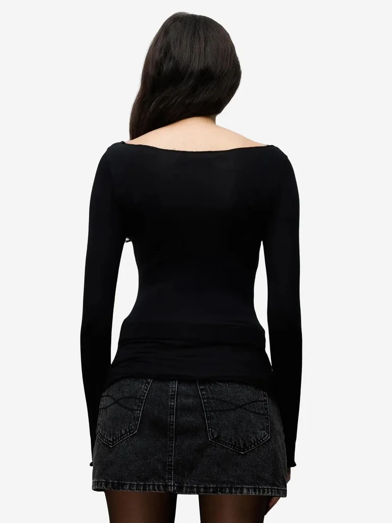 Mixray Black MIXRAY Slim Fit Boat Neck Blouse for Women | Best Price UAE