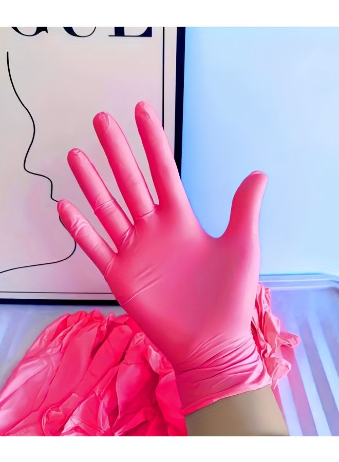 Rose Red Disposable Nitrile Gloves Box of 100 Pieces M Size Thickened for Home Cleaning Tattoos Nail Art - Image 3