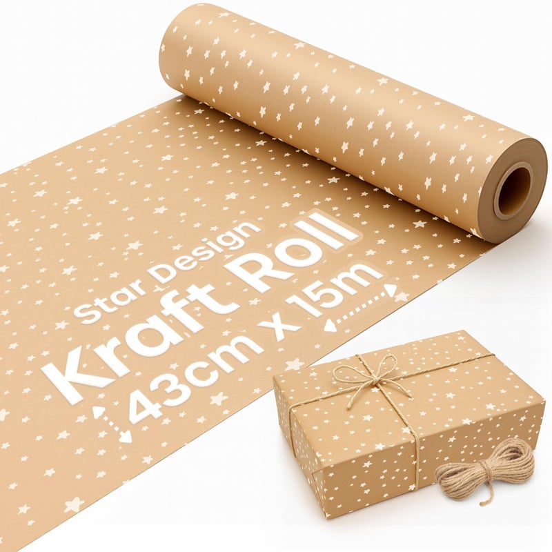 volila Brown Paper Roll 175 inch x 50 feet Stars Kraft Paper Roll for Gift Wrapping Flower Boquet Craft Supplies Brown Wrapping Paper for Moving Packing Paper - Image 2