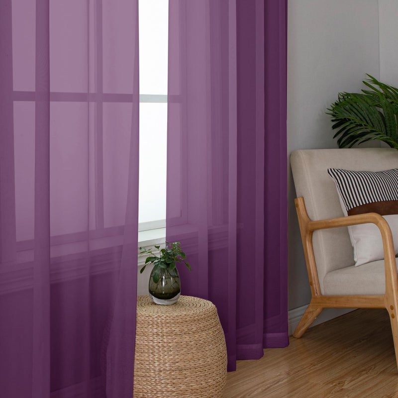 OWENIE Plum Sheer Curtains 63 Inches Long 2 Panels Set  Light Filtering Voile Fimly Sheer Curtains & Drapes for Living Room Bedroom  2pcs  Plum  Each 42"" W x 63"" L Inch - Image 2