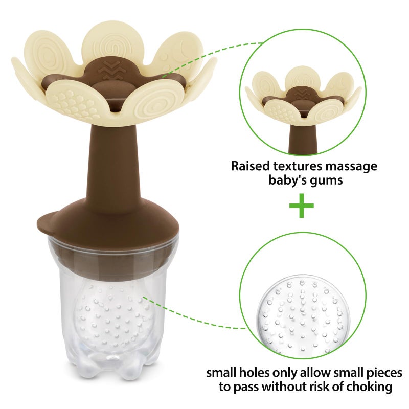 Haakaa Flower Baby Fresh Fruit Food Feeder with Mini Freezer Nibble Tray, Breastmilk Popsicle Mold for Baby Cooling Relief, Food Grade Silicone Baby Mesh Feeder for Infants 4M+ (Oat) - Image 3