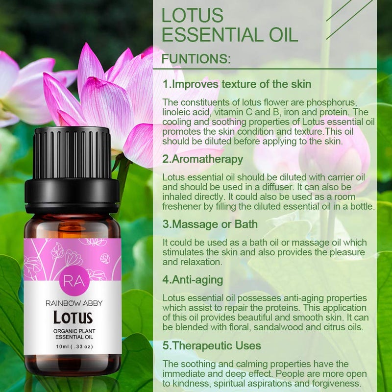Rainbow Abby Lotus Essential Oil 100% Pure Oganic Plant Natrual Flower Essential Oil for Diffuser Message Skin Care - 10ML - Image 2