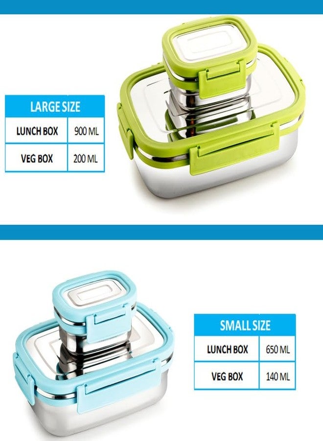 PARVY® Stainless Steel Lunch Box with 4 Side Clip Lock | Airtight, Leak Proof | Food Grade | Office & School Use | Safe & Durable | Easy to Carry | Ideal for Travel (650ML + 140ML) - Image 5