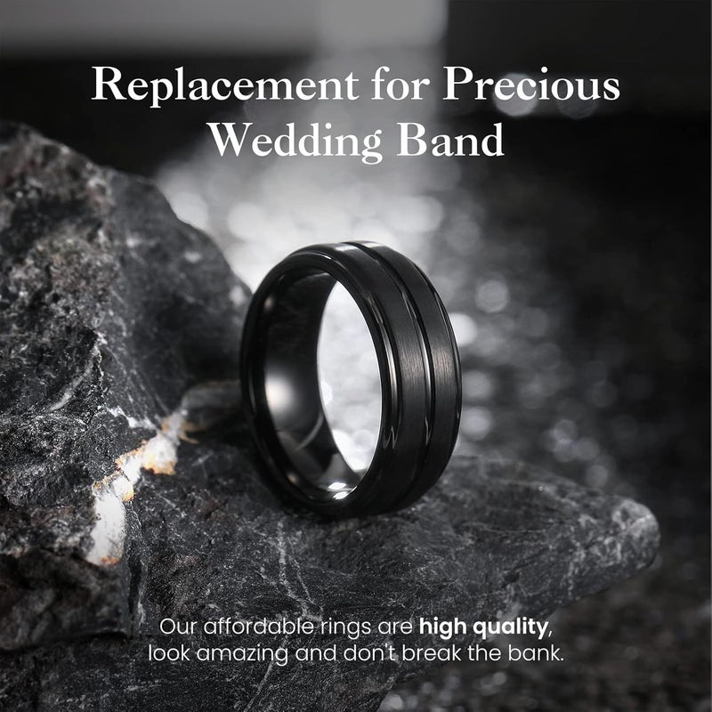King Will Mens Tungsten Carbide Wedding Band with Groove Design, 6/7/8mm Width, Brushed/Polished Finish Men's Rings Comfort Fit - Image 2