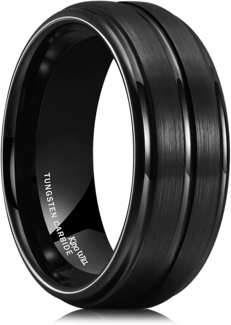 King Will Mens Tungsten Carbide Wedding Band with Groove Design, 6/7/8mm Width, Brushed/Polished Finish Men's Rings Comfort Fit - Image 1
