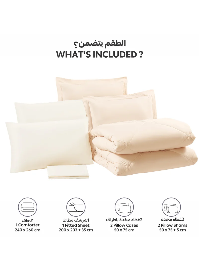 Donetella Bedding Comforter Set, King Size Fits 200x200 cm - 6-Pcs Solid Quilted Bed Set, Microfiber Fabric - 1 Comforter, 1 Fitted Sheet, 2 Pillow Shams, 2 Pillowcases