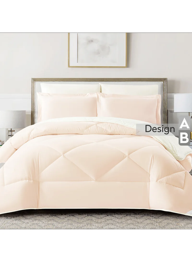Donetella Bedding Comforter Set, King Size Fits 200x200 cm - 6-Pcs Solid Quilted Bed Set, Microfiber Fabric - 1 Comforter, 1 Fitted Sheet, 2 Pillow Shams, 2 Pillowcases