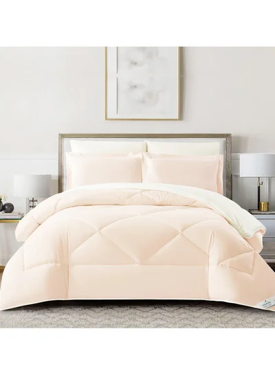 Donetella Bedding Comforter Set, King Size Fits 200x200 cm - 6-Pcs Solid Quilted Bed Set, Microfiber Fabric - 1 Comforter, 1 Fitted Sheet, 2 Pillow Shams, 2 Pillowcases