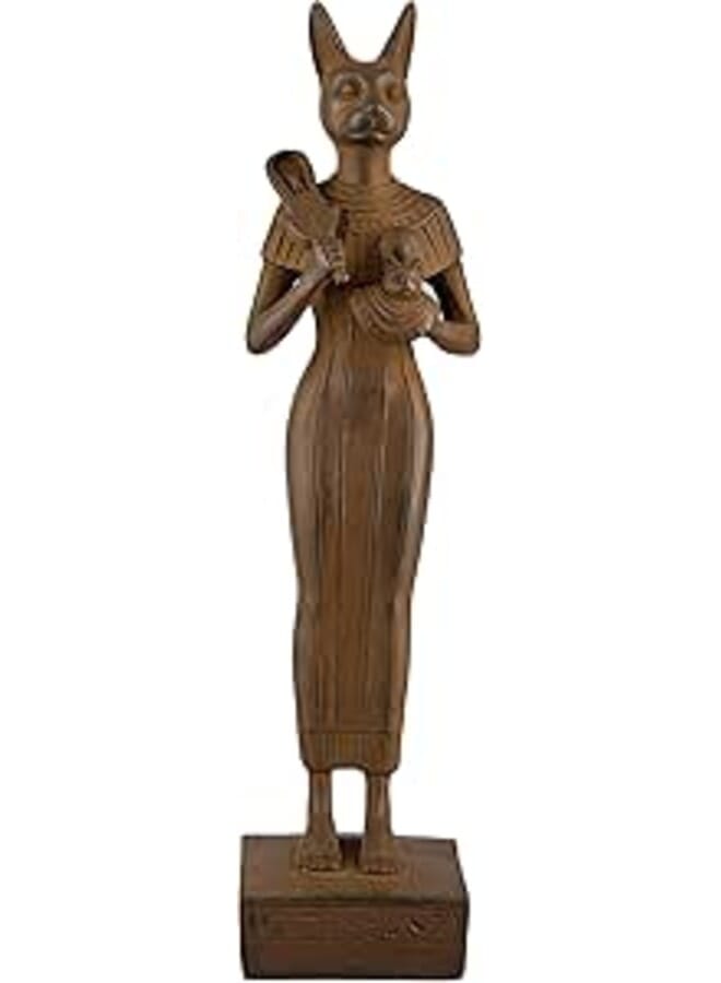 Ancient Egyptian statue of goddess Bastet cat Cat large standing Joy Love Music Royal Ankh Matt finish black made in Egypt made in Egypt.