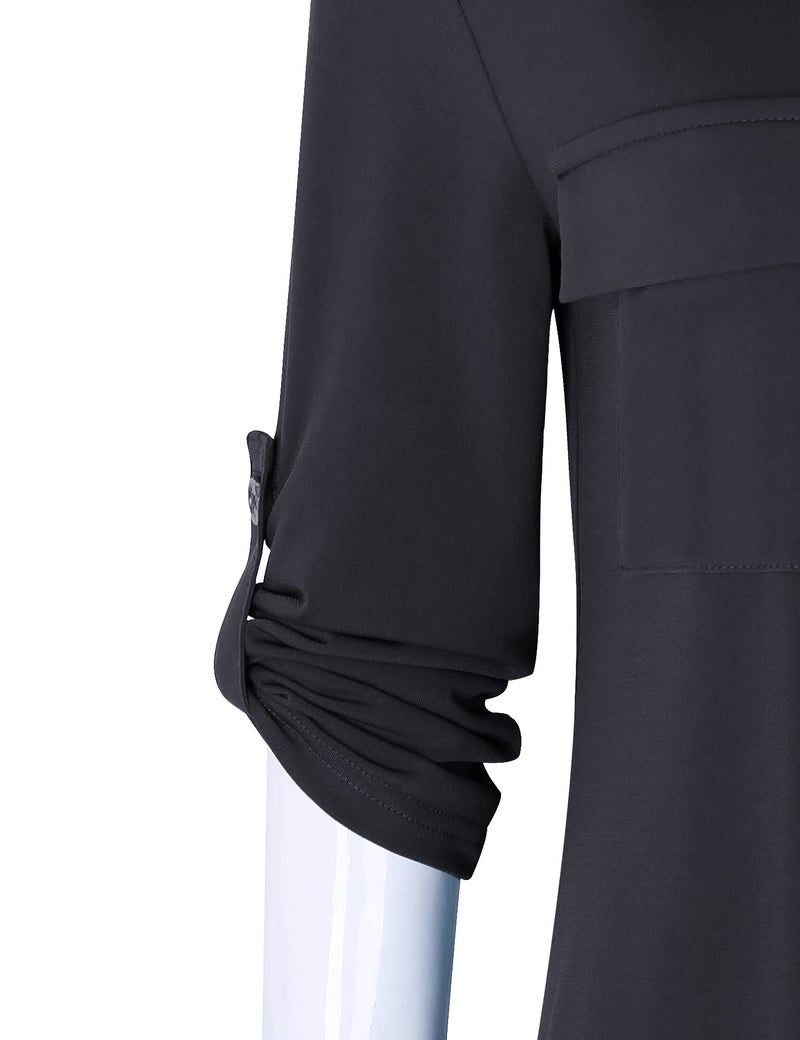 Bulotus Tunic Tops for Women 3/4 Sleeve, Work Blouses for Women Office V Neck Collared Business Casual Tunic Shirts, Black, Medium - Image 5