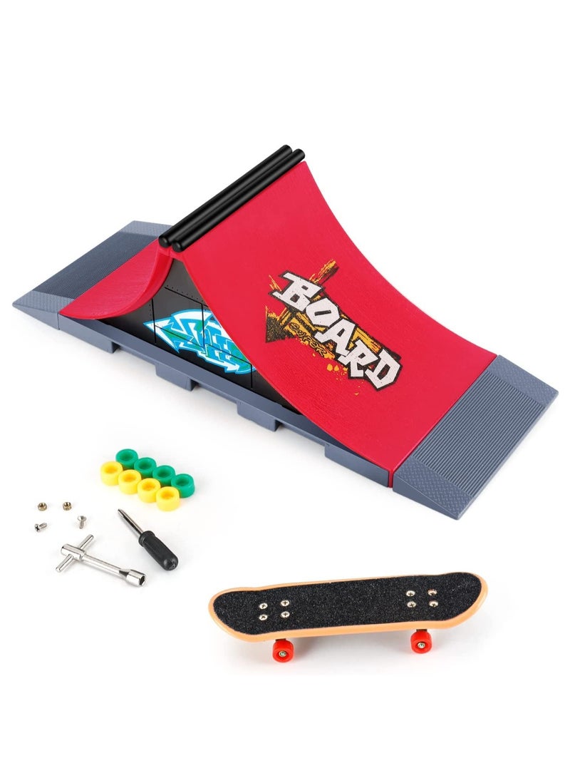 Excefore Finger Skateboard Ramp Set, Mini Finger Skateboard and Ramp Accessories Set, Props Deck Track Ultimate Park Set, Ramps Fingerskate Toy Set for Kids Birthday Gift (A) - Image 1